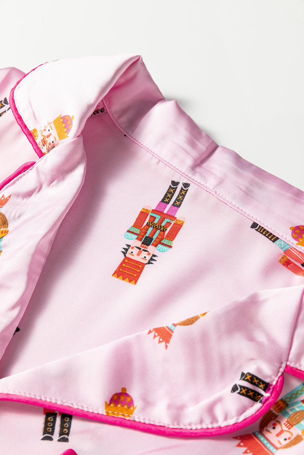 Pink Nutcracker Print Two Piece Pajama Set Contrast Trim Bow Dear-Lover Dropshipping